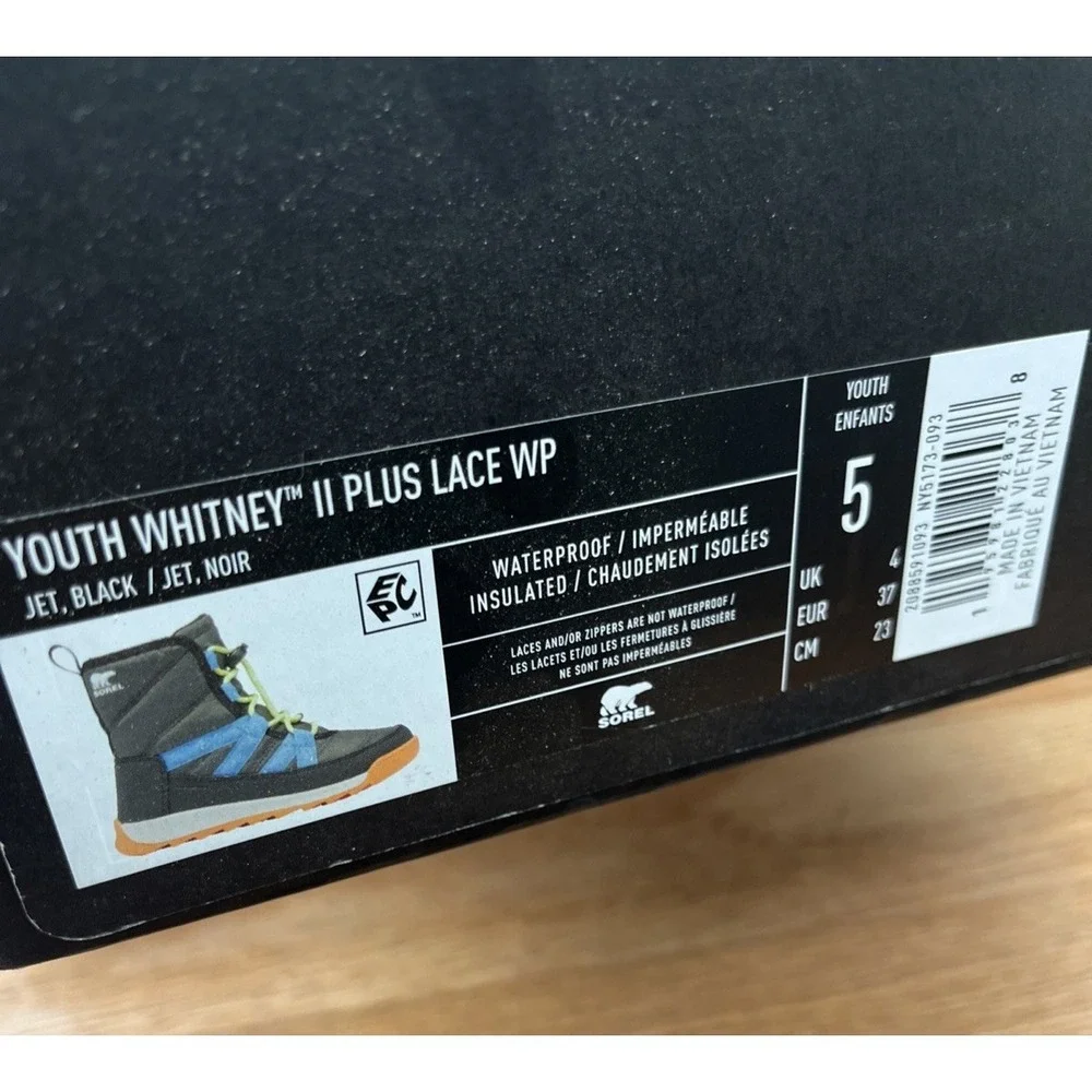 Sorel Youth Whitney II Plus Lace Waterproof Winter Boots Big Kid Size 5 NEW